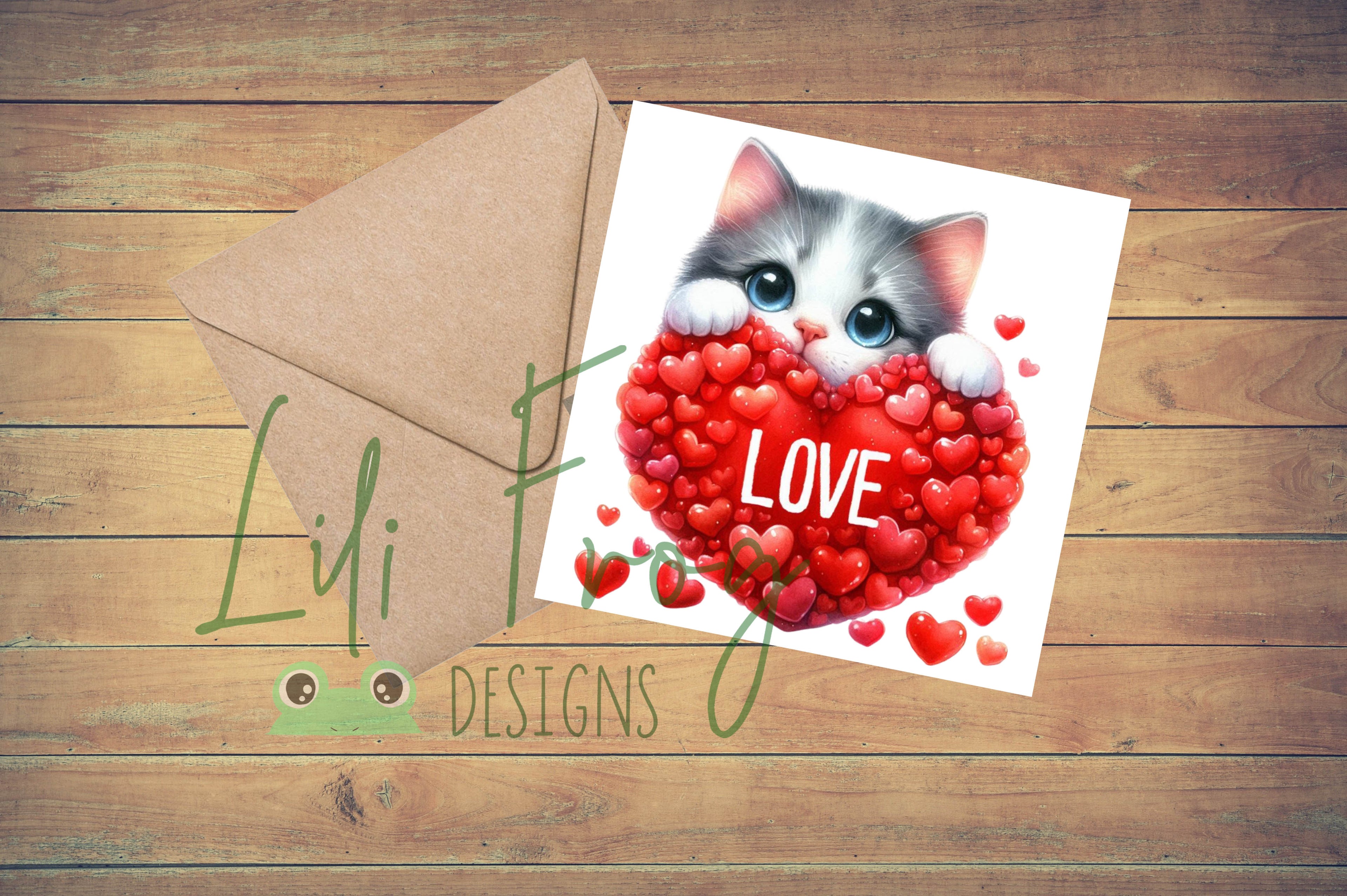 Kitten Bursting Love Hearts